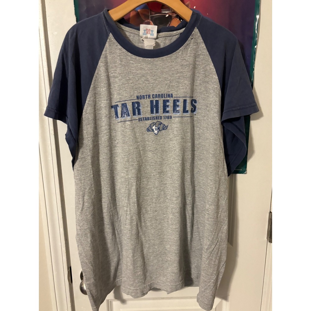 Vintage TNT UNC Tar Heels Raglan T-Shirt Mens XL Grey Navy North Carolina NCAA